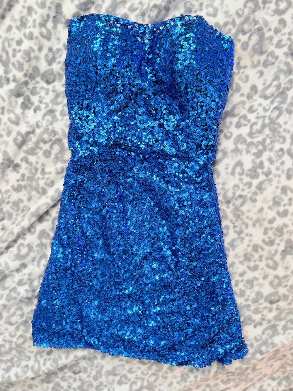 Alyce Paris Blue Sequin Strapless Short Formal Dress Size 6